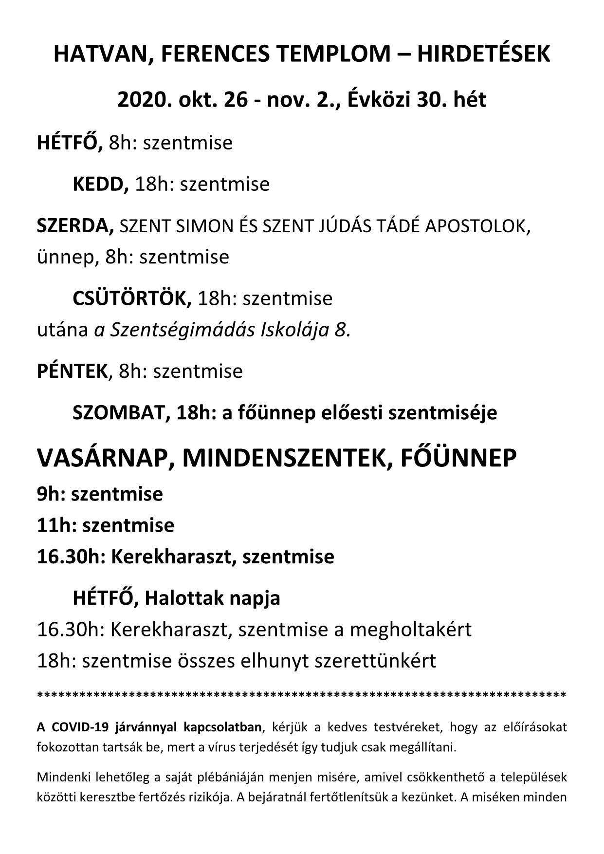 Hirdetés 30.vasárnap 1