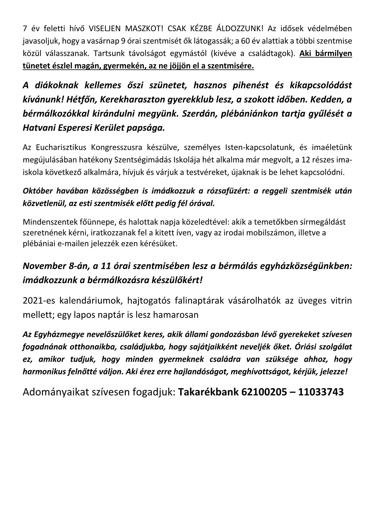 Hirdetés 30.vasárnap 2