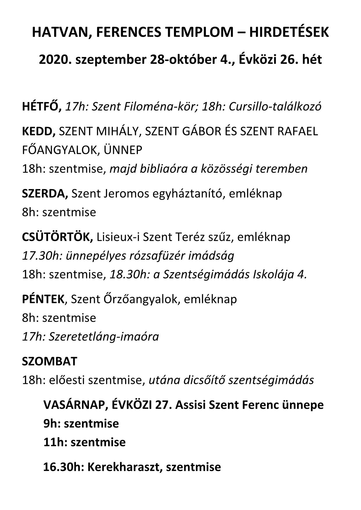 Hírdetés évközi 26. vasárnap 1