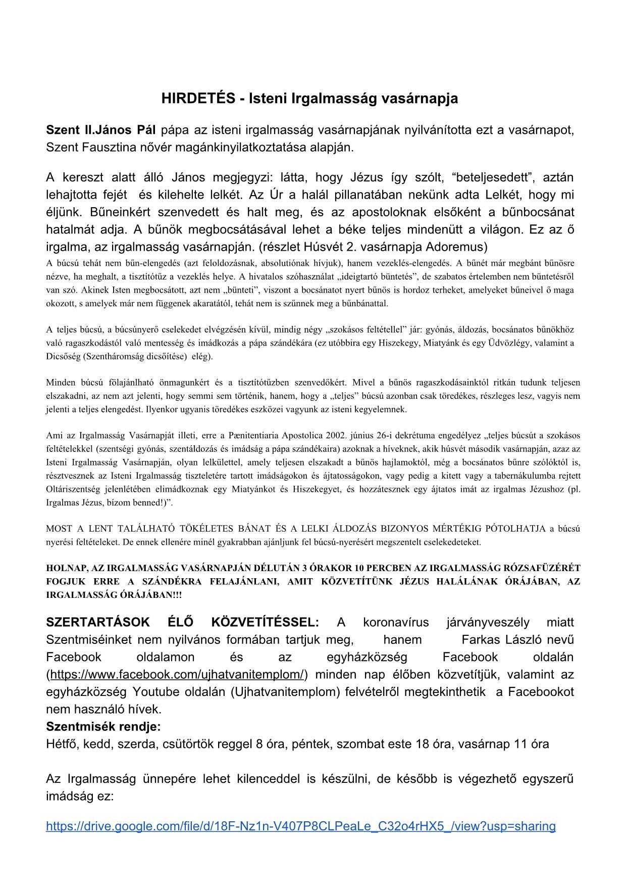 Hirdetés IsteniIrgalmasságvasárnapra 1 optimized