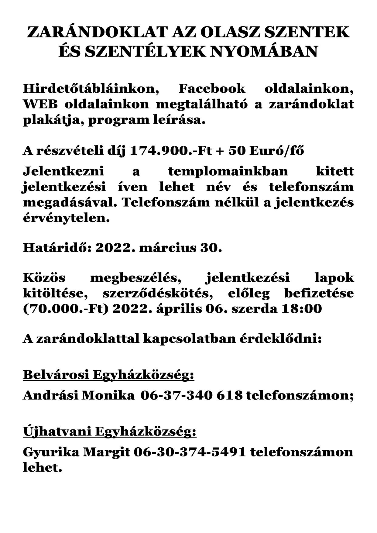 ZARÁNDOKLAT AZ OLASZ SZENTEK ÉS SZENTÉLYEK NYOMÁBAN 1